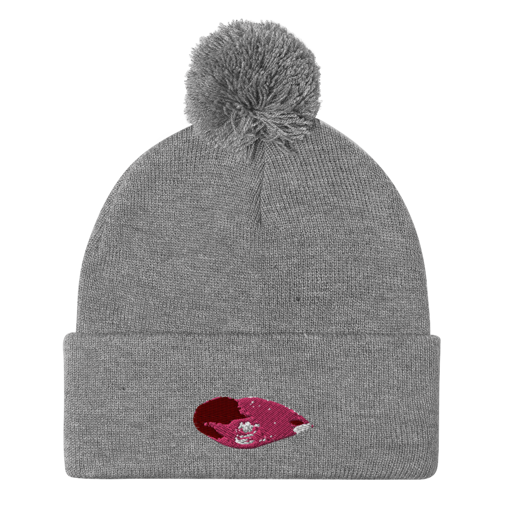 Embroidered T.E.A Lips Pom-Pom Beanie