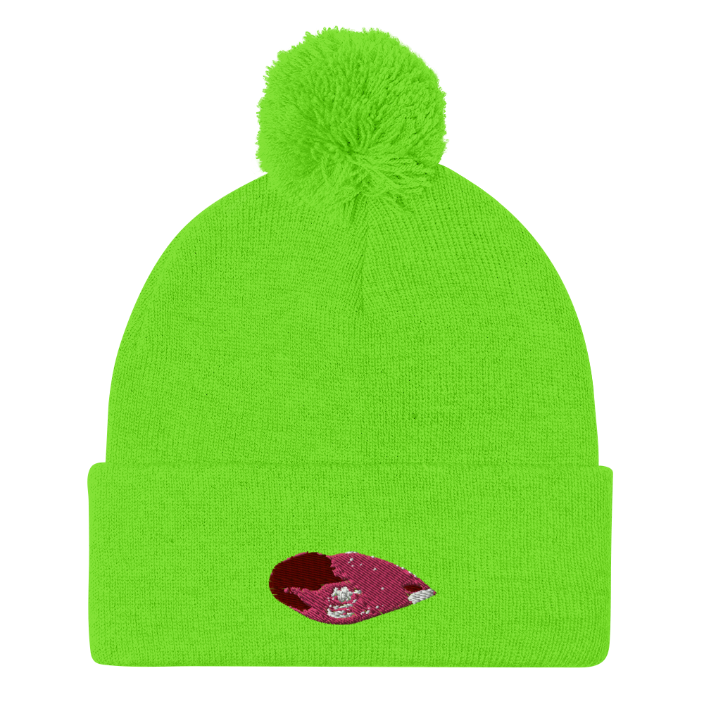 Embroidered T.E.A Lips Pom-Pom Beanie